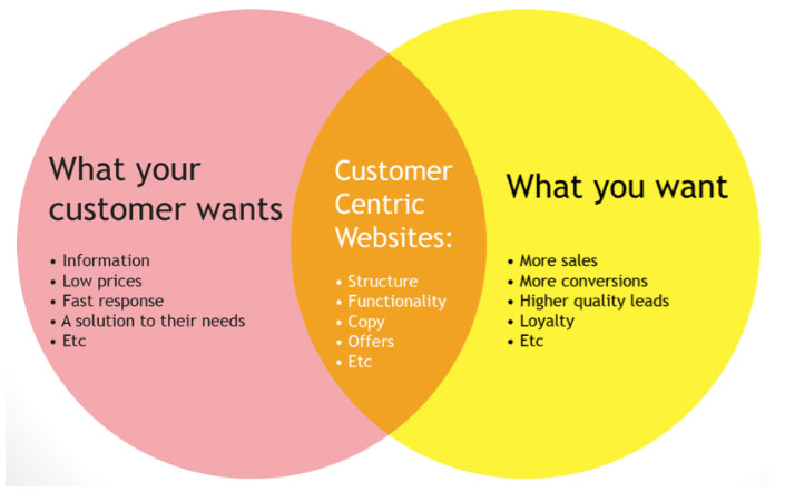 b2b website design-Venn Diagram showing customer centric website