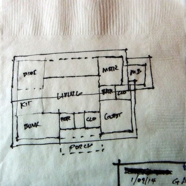 website wireframes, architects layout on napkin