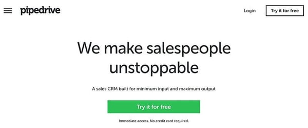 SaaS Marketing Pipedrive landing page